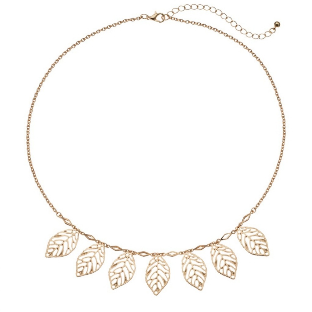 Openwork Leaf Gold Tone Plating Necklace